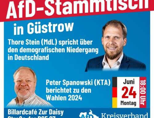 Stammtisch in Güstrow am 24.06.24 um 18.00 Uhr im Cafe zur Daisy mit MdL Thore Stein