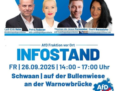Infostand in Schwaan am 26.09.2025 von 14.00 – 17.00 Uhr mit Überraschungen! Kommt vorbei