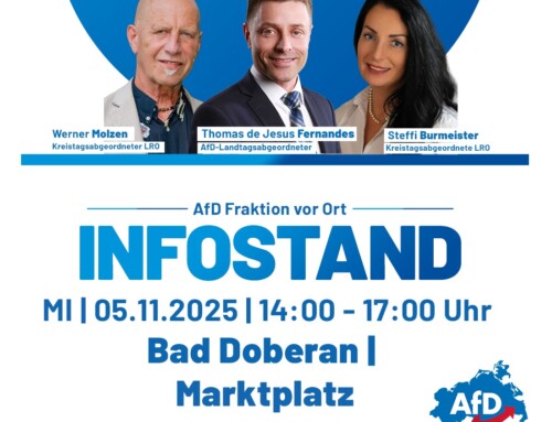 Am 05.11.25 von 14.00 – 17.00 Uhr Infostand in Bad Doberan auf dem Marktplatz