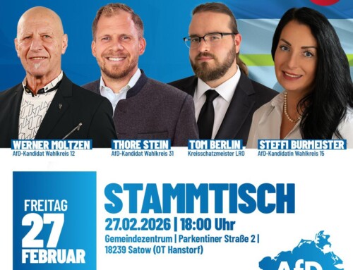 Stammtisch in Hanstorf mit MdL Thore Stein am 27.02.2026 ab 18.00 Uhr – öffentliche Veranstaltung!