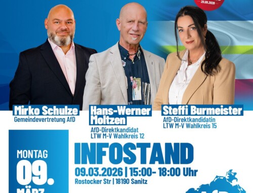Infostand in Sanitz an der Rostocker Straße am 09.03.2026 ab 15.00 – 18.00 Uhr