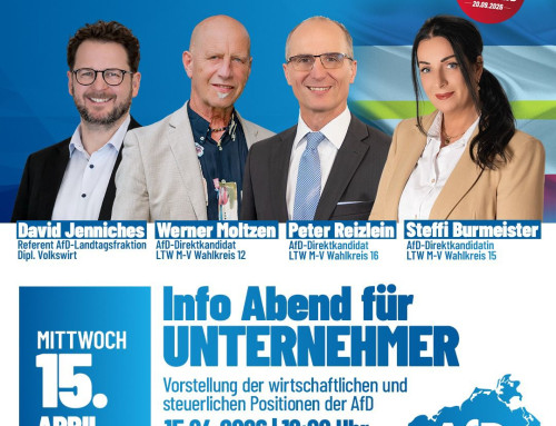 Info Abend für Unternehmer am 15.04.2026 ab 18.00 Uhr in Schwaan – Anmeldung nicht erforderlich