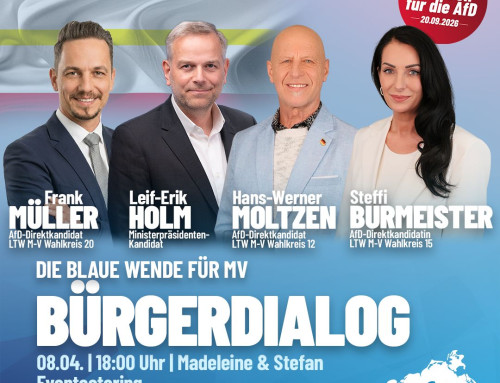 Am 08.04.2026 großer Bürgerdialog in Laage ab 18.00 Uhr bei Eventcatering „Madeleine und Stefan“