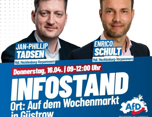 Infostand der Landtagsfraktion in Güstrow am 16.04.2026 von 09.00-12.00 Uhr auf dem Markt
