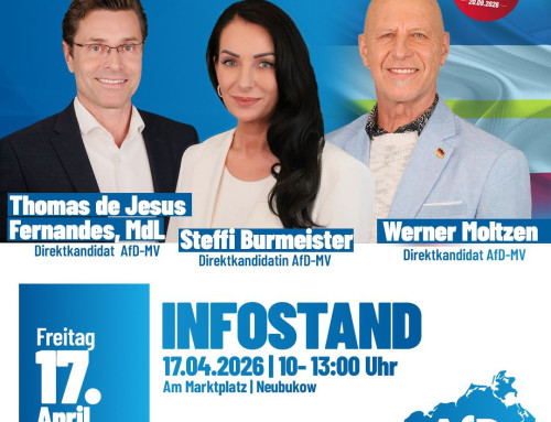 Infostand in Neubukow am 17.04.2026 ab 10.00 -13.00 Uhr auf dem Marktplatz