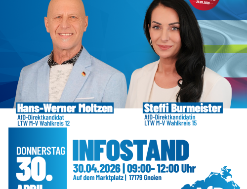 Infostand in Gnoien am 30.04.2026 ab 09.00 -12.00 Uhr auf dem Marktplatz