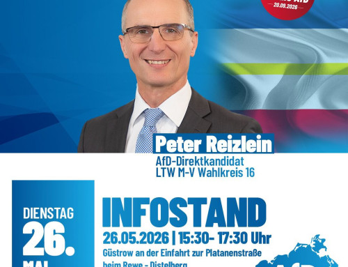 Infostand in Güstrow am 26.05.2026 ab 15.30-17.30 Uhr auf dem Diestelberg