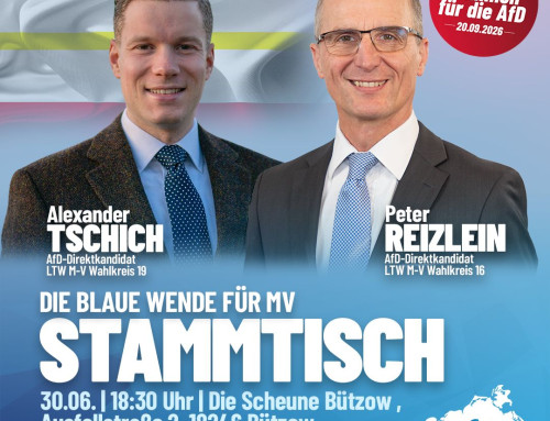 Seien Sie dabei!  Zum Stammtisch mit dem Landesvorsitzender der Generation Deutschland, Alexander Tschich, am 30.06.2026 um 18:30 Uhr in „Die Scheune“ in Bützow