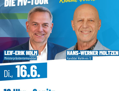 MV-Tour stoppt in Sanitz, Leif-Erik Holm und Hans-Werner Moltzen sind für Sie vor Ort.